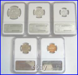 Blast White 1963 Proof Set all 5 coins grade NGC PR69