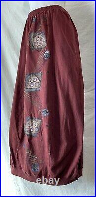 Blue Fish Clothing Size 1 Skirt Long Burgundy Cotton Knit Bubble Hem Art Print