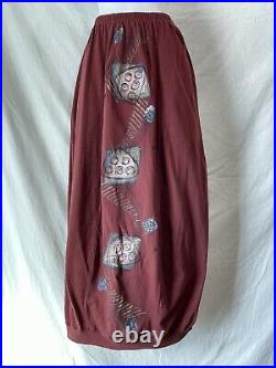 Blue Fish Clothing Size 1 Skirt Long Burgundy Cotton Knit Bubble Hem Art Print