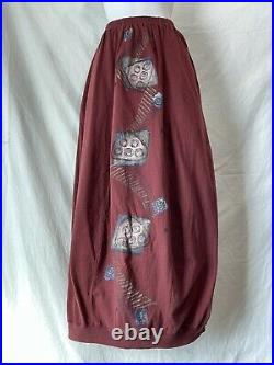 Blue Fish Clothing Size 1 Skirt Long Burgundy Cotton Knit Bubble Hem Art Print