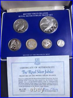 British Virgin Islands 1977 Proof Set All Silver Coins Queens Jubilee COA