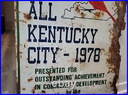 C. 1978 Original Vintage All Kentucky City Cardinal Sign Metal Embossed Gas Oil