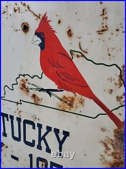 C. 1978 Original Vintage All Kentucky City Cardinal Sign Metal Embossed Gas Oil