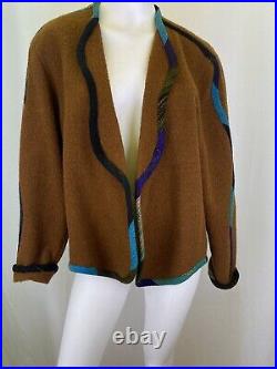 Candiss Cole Wool Silk Blend Art to Wear Womens Open Front Jacket Size Large
