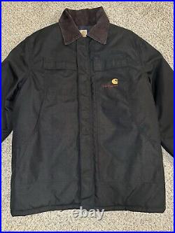 Carhartt Jacket Sz Large Hooded Carpenter Detroit Duck Chore Work-wear Zip Coat