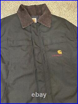 Carhartt Jacket Sz Large Hooded Carpenter Detroit Duck Chore Work-wear Zip Coat