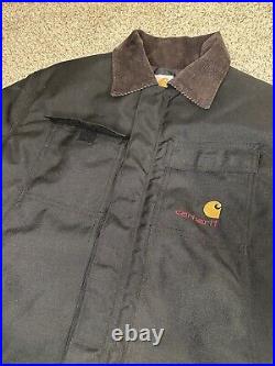 Carhartt Jacket Sz Large Hooded Carpenter Detroit Duck Chore Work-wear Zip Coat