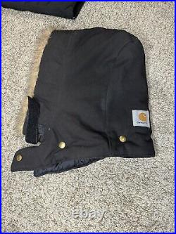 Carhartt Jacket Sz Large Hooded Carpenter Detroit Duck Chore Work-wear Zip Coat