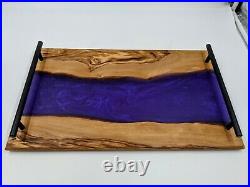 Charcuterie serving board tray OLIVE WOOD with Purple haze Epoxy Inlay with handles