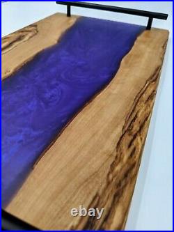Charcuterie serving board tray OLIVE WOOD with Purple haze Epoxy Inlay with handles