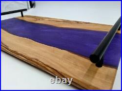 Charcuterie serving board tray OLIVE WOOD with Purple haze Epoxy Inlay with handles