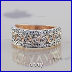 Cluster Diamond Eternity Band Ring Solid 14K Rose Gold Handmade Statement Ring