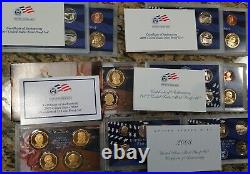 Complete run of Proof Sets 1999-2008 Includes all State Quarters for each one