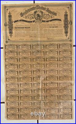 Confederate States of America 1864 $1000 Bond Complete with all 60 Coupons CSA Confederate States of America 1864 $1000 Bond Complete with all 60 Coupons CSA