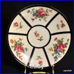 Crown Staffordshire 2 Sets Cup & Saucer Floral Panels Bold Black Trim 1915-1930