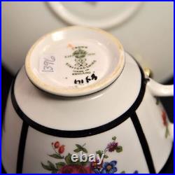 Crown Staffordshire 2 Sets Cup & Saucer Floral Panels Bold Black Trim 1915-1930