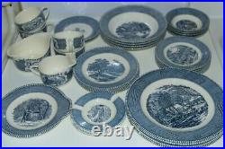 Currier and Ives Blue 31 Piece Lot 4 Place Settings of 6 Pieces + 7 Extras