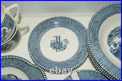 Currier and Ives Blue 31 Piece Lot 4 Place Settings of 6 Pieces + 7 Extras