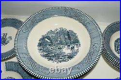 Currier and Ives Blue 31 Piece Lot 4 Place Settings of 6 Pieces + 7 Extras
