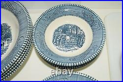 Currier and Ives Blue 31 Piece Lot 4 Place Settings of 6 Pieces + 7 Extras