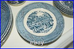 Currier and Ives Blue 31 Piece Lot 4 Place Settings of 6 Pieces + 7 Extras