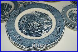 Currier and Ives Blue 31 Piece Lot 4 Place Settings of 6 Pieces + 7 Extras