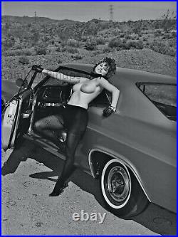 D237 18x24 BUSTY 1960s Pinup with Classic Car BIG BEAUTIFUL BREASTS! (NUDES)