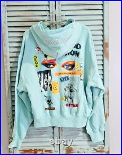 DAYDREAMER SOUND AND VISION PATCH POCKET GRAPHIC HOODIE Women's M Icy Moon NWOT