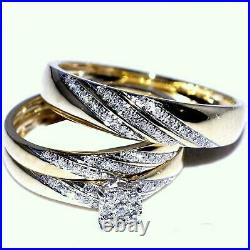 Diamond 14K Yellow Gold Over Trio His And Her Trio Wedding Engagement Ring Set