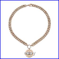 Diamond Sapphire All Seeing Eye Chain Link Disc Necklace 14k Rose Gold Natural