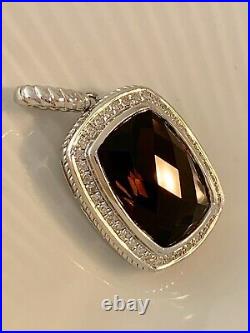 Diamond Smokey Quartz Pendant Rectangular in Sterling Silver #113