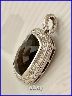 Diamond Smokey Quartz Pendant Rectangular in Sterling Silver #113