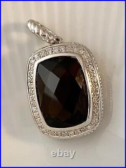 Diamond Smokey Quartz Pendant Rectangular in Sterling Silver #113