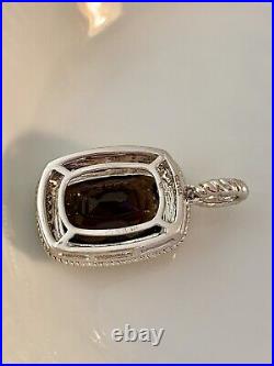 Diamond Smokey Quartz Pendant Rectangular in Sterling Silver #113