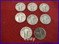 EIGHT 8 1925-P Standing Liberty Quarters All Readable, All Circulated
