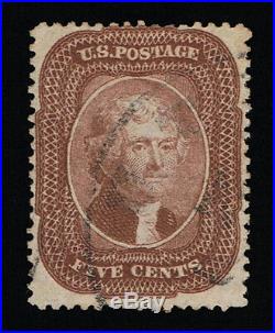 EXCEPTIONAL SCOTT #29 XF USED 1859 TYPE-I BROWN PSE CERT CANCEL with ALL 4 MARGINS