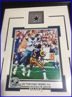 Ed Too Tall Jones Dallas Cowboys Matted Framed Signed Autographed 23X16.5 Photo
