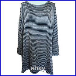 Eileen Fisher 3X Tencel Terry Stripe Tunic Top Dolman Sleeve Black Gray