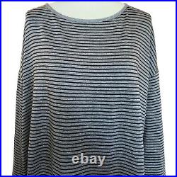 Eileen Fisher 3X Tencel Terry Stripe Tunic Top Dolman Sleeve Black Gray