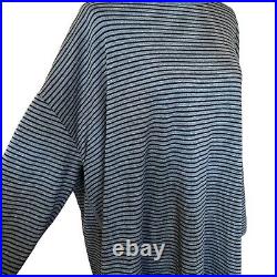 Eileen Fisher 3X Tencel Terry Stripe Tunic Top Dolman Sleeve Black Gray