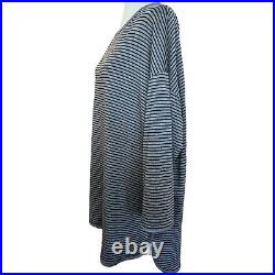 Eileen Fisher 3X Tencel Terry Stripe Tunic Top Dolman Sleeve Black Gray