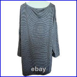 Eileen Fisher 3X Tencel Terry Stripe Tunic Top Dolman Sleeve Black Gray