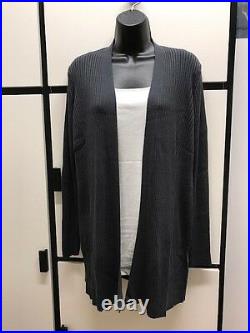 Eileen Fisher PL Simple Long Cardigan Sleek Tencel Lyocell Rib Graphite