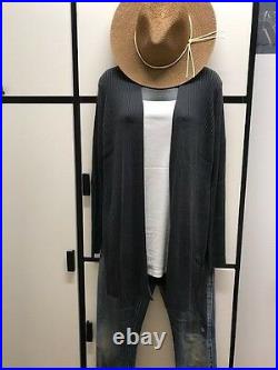 Eileen Fisher PL Simple Long Cardigan Sleek Tencel Lyocell Rib Graphite