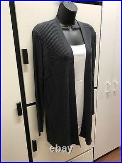 Eileen Fisher PL Simple Long Cardigan Sleek Tencel Lyocell Rib Graphite