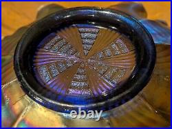 FENTON Bowl Ribbon Tie Design Edge Iridescent Blue Carnival Glass Vintage Dish