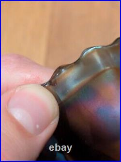 FENTON Bowl Ribbon Tie Design Edge Iridescent Blue Carnival Glass Vintage Dish