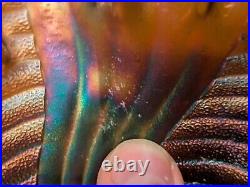 FENTON Bowl Ribbon Tie Design Edge Iridescent Blue Carnival Glass Vintage Dish