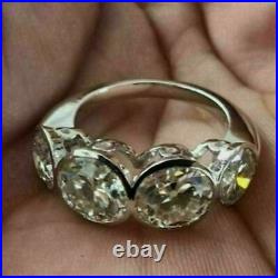Fancy 2CT Lab Created Diamond FOUR Birth Stone Ring 14K White Gold Plated Silver