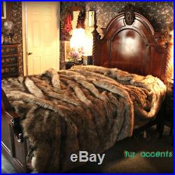 Faux Fur Bedspread Plush Coyote Wolf Throw Blanket All Sizes FUR ACCENTS